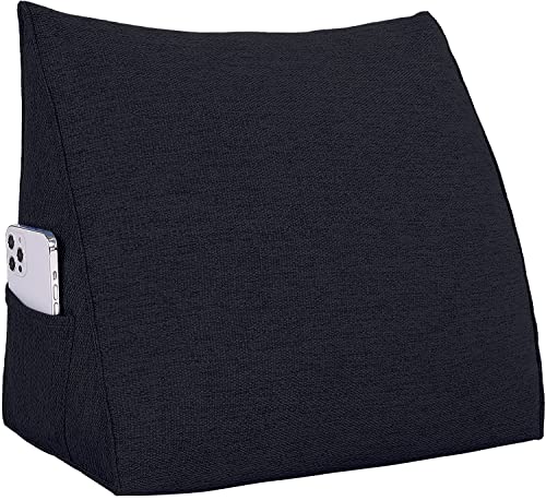 VERCART Coussin de Lecture pour lit et canapé, Oreiller Traversin Soutien Dorsal, Triangulaire Coussin à Coins, Gros Coussin tête de Lit Dossier, Oreiller de Repos Cale Dos en Lin, 45cm, Noir Cover