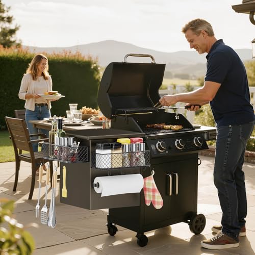 Image of Ormeli 1 Pack Magnetic Storage Bin for Traeger Smoker Grill Caddy with Paper Towel Holder, Grill Basket for Some Models of Traeger /Pit Boss /Z Grill Smoker Accessories, Griddle Caddy for Outdoor