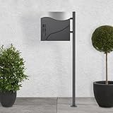 ECD Germany Cassetta delle Lettere in Piedi con Scomparto per Giornali Cassetta Postale di Design 120 cm in Acciaio Inox Verniciato a Polvere/Opaco Spazzolato Antracite/Argento 37x10,5x36,5cm Cassette