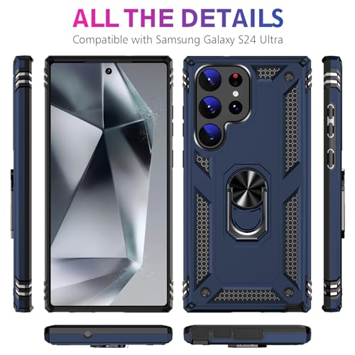 Image of for Samsung Galaxy S24 Ultra Case with Screen Protector, Military Grade Rugged Shockproof Heavy Duty S24 Ultra 5G Protective Cover for Samsung S24 Ultra Magnetic Ring Kickstand Phone Case (Blue)
