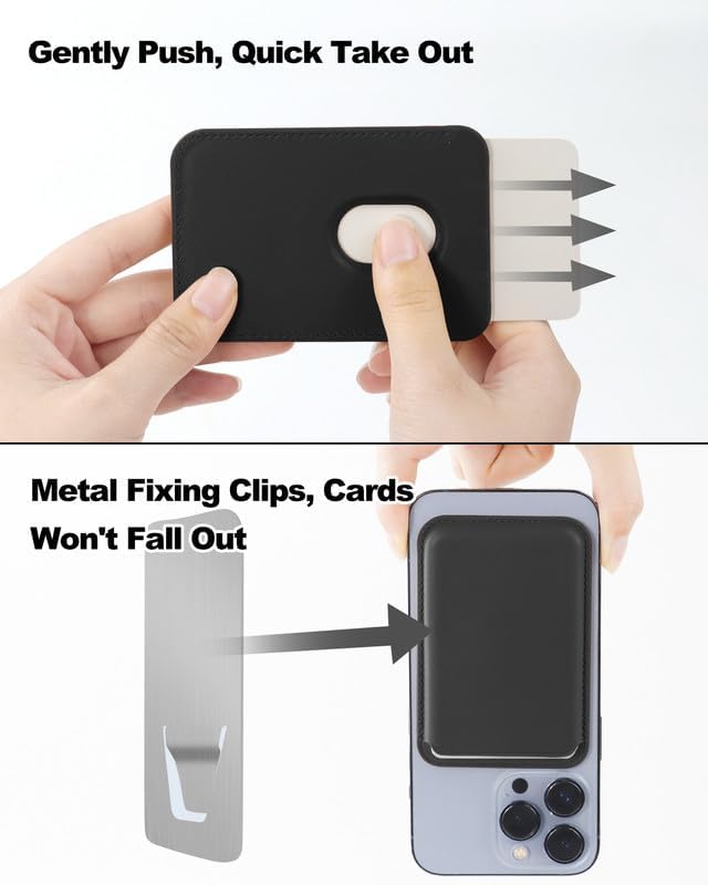 Miniatura 4 de Cartera Mag Safe con imanes de doble fila, tarjetero de cuero minimalista para tarjetas de seguridad - Cartera magnética delgada para iPhone