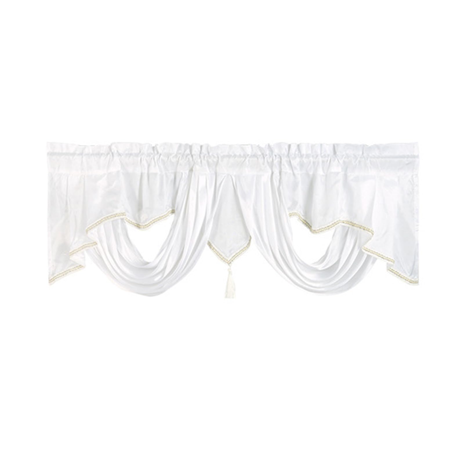 MHADBKH Waved Design Waterfall Valance Curtain Pleated Window Drape with Tassels for Bedroom Dining Space Home Decors Window Valance