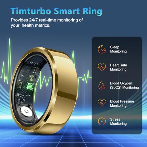 Smart-Ring-Health-Tracker-for-Men-Women-with-Charging-Case-Waterproof-Fitness-Ring-Bluetooth-Connected-Health-Ring-Activity-Tracker-Records-Steps-Distance-Calories-Compatible-with-Android-iOS