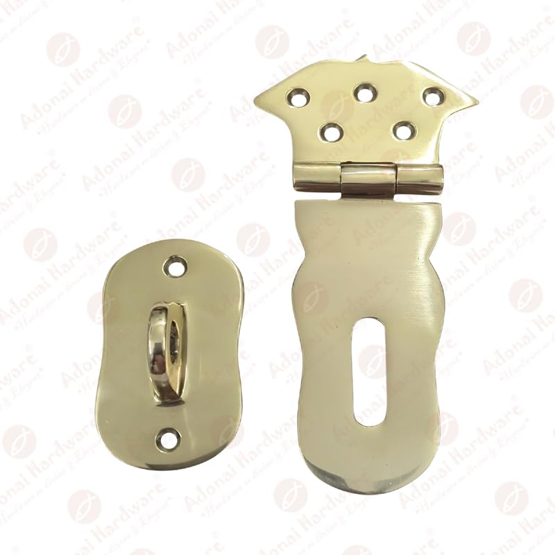 Image of Adonai Hardware inchParan inch Heavy Duty Brass Safety Locking Hasp and Staple Without Texture (4 inch x 2 Pack, Polish Lacquered) for Vintage Pirates Treasure Chest, Trunk, Cases, Furniture & Sheds