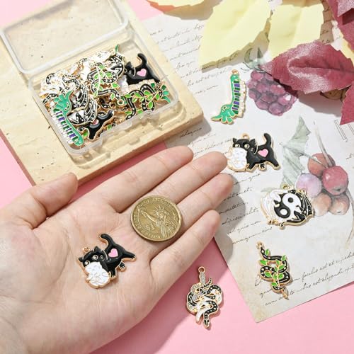 Stiesy 20Pcs 5 Styles Enamel Animal Charms Cat Snake Pendant Charm Dragon Dinosaur Dangle Charms for Jewellery Making Bracelet Crafting Necklaces - Image 3