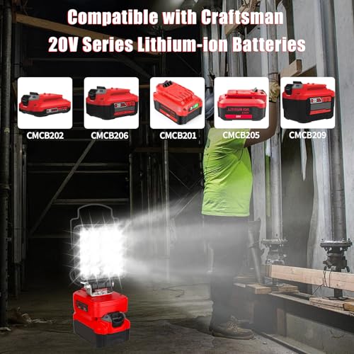 Image of Portable LED Work Light Compatible with Craftsman 20V Battery, 48W 4200LM Cordless Flood Lights with USB & Type-C, Low Voltage Protection, for Job Site Lighting,Camping Outdoor (No Battery)