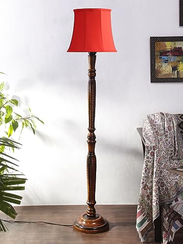 Image of Devansh Red Cotton Wooden Floor Lamp -6