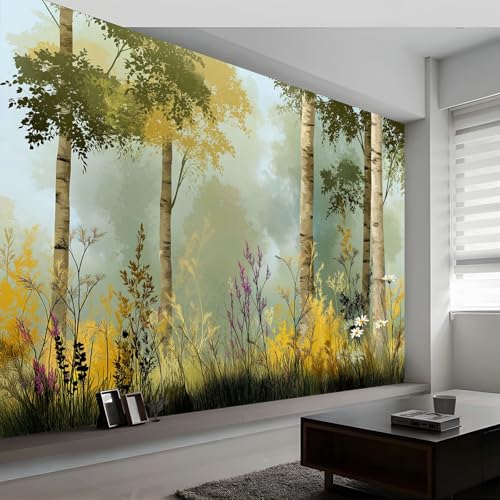 Papel pintado fotográfico de estilo acuarela para habitación infantil, diseño de plantas de bosque, árboles, flores, papel pintado no tejido para salón, dormitorio, niños, papel pintado fotográfico