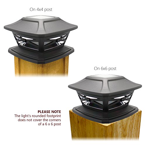 Davinci Lighting Flexfit Solar Outdoor Post Cap Lights - Includes Bases for 4x4 5x5 6x6 Wooden Posts - Bright LED Light - Slate Black (2 Pack) - Thumbnail 7