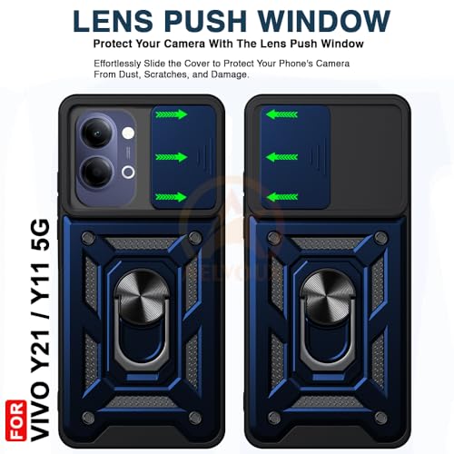 Image of Armor Bumper Back Cover Case for Vivo Y21 5G / Y11 5G | Rotating Camera Cover, Ring Holder & Kickstand | Heavy Duty & 360 Degree Protection Vivo Y21 5G / Y11 5G Back Cover (Blue)