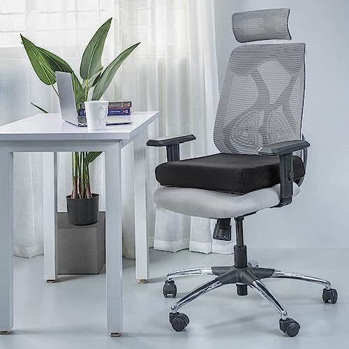 Wakefit Orthopaedic, Memory Foam, Breathable, Cushion Seat Pad for Office, Car, Home, Provides Support & Comfort (18" x 18" x 3") Regular Size, Pack of 1, Black & Grey