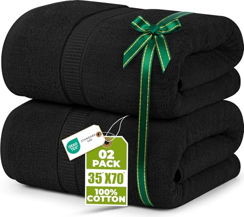 Utopia Towels - Pack de 2 Toallas de Baño Jumbo de Lujo (90 x 180 CM, Negro) - 100% Algodón Ring Spun, Altamente Absorbente, Suave y de Secado Rápido(Negro)