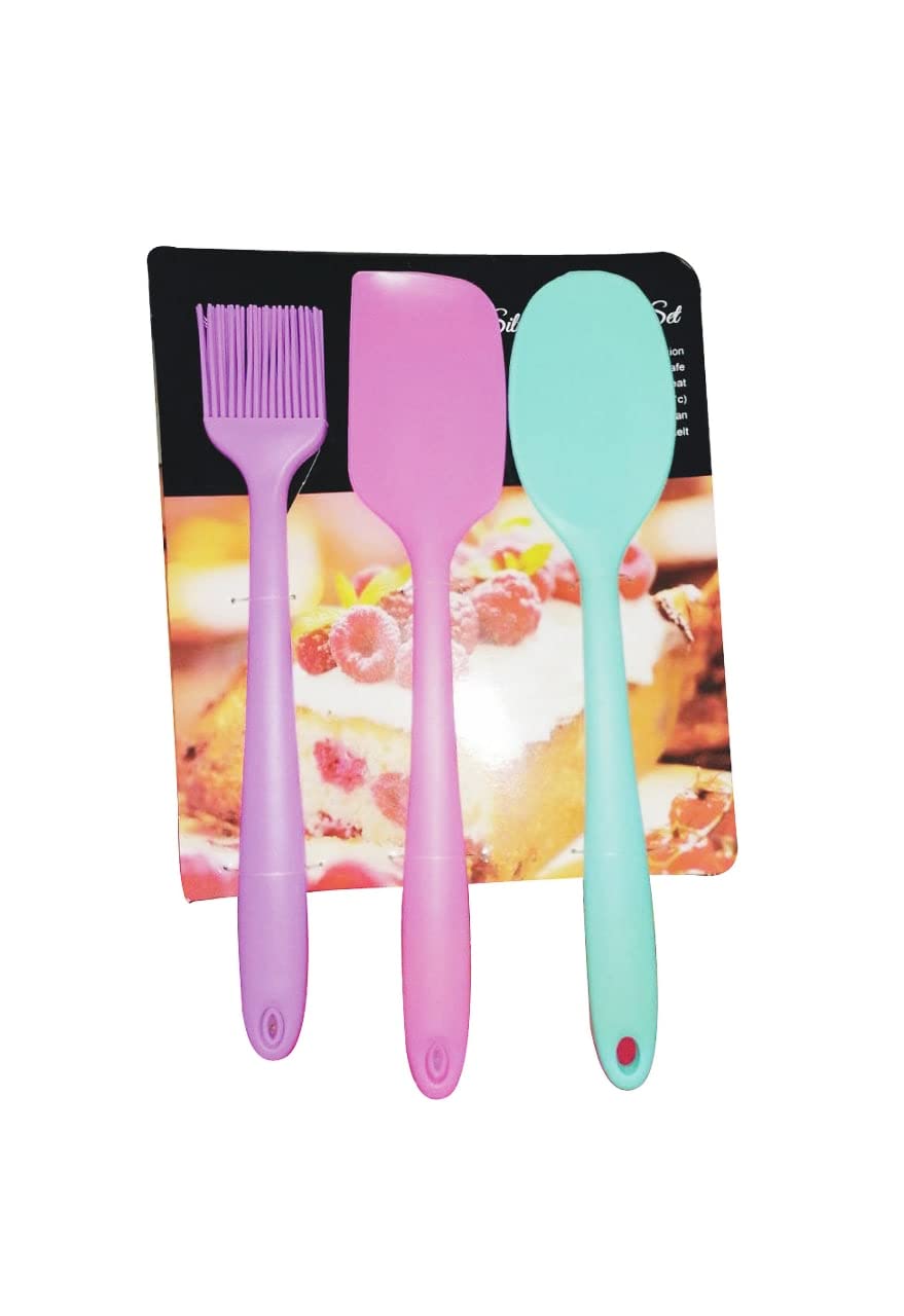 3 Piece Silicon Rubber non-stick Spatula set, Heat resistant, flexible, for Cooking, Mixing, Baking, Dishwasher safe
