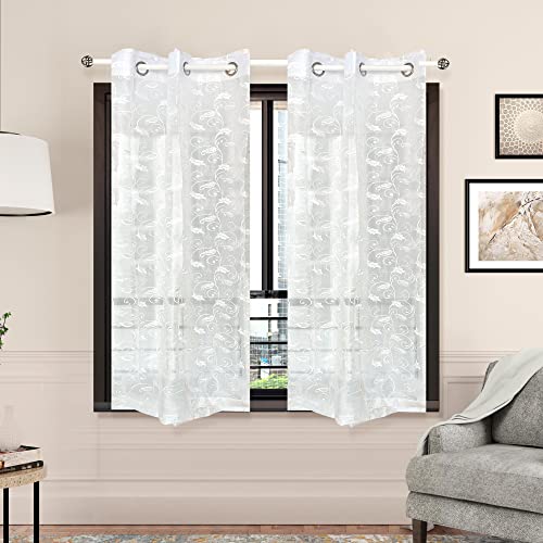 Image of @home by Nilkamal Arias Luxuria Sheers Floral Window Curtain Set of 2 White