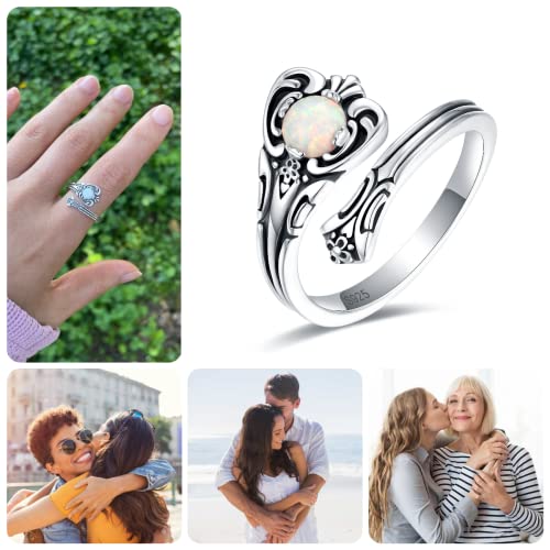 S925 Sterling Silver Opal Spoon Boho Wrap Vintage Promise Ring2