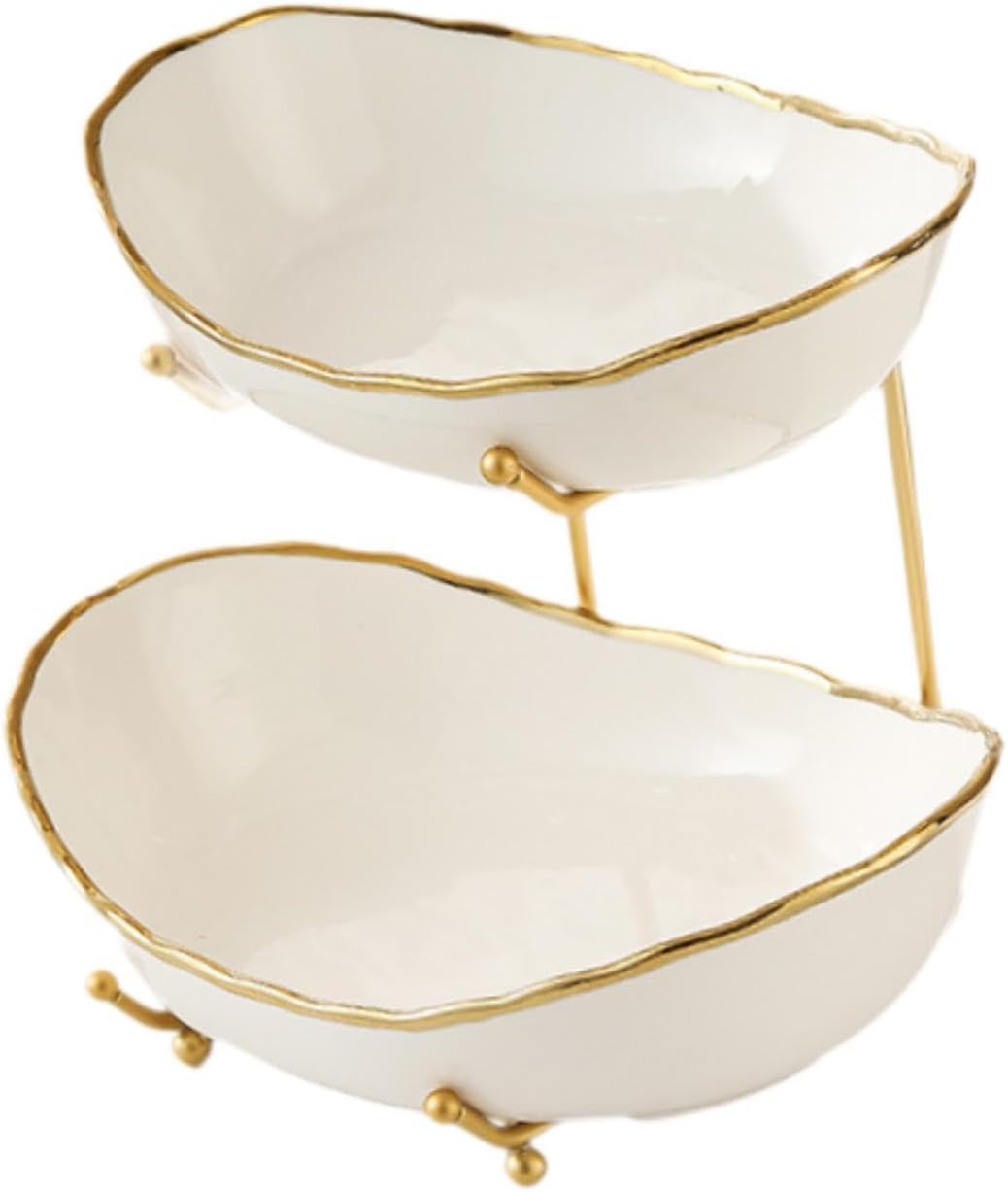 Fruit Bowl for Kitchen Counter,Fruit Holder,Snack Dessert Tray Fruit Display Stand Tiered Fruit Basket for Dessert,Cake,Snack, Gold 2 Layer