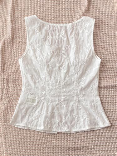 SweatyRocks Women's Bow Tie Front V Neck Floral Embroidery Tank Blouses Tops2