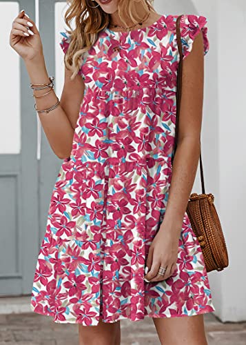 Image of KIRUNDO Summer Dresses for Women Sundress Sleeveless Ruffle Sleeve Round Neck Loose Short Flowy Pleated Mini Babydoll Dress