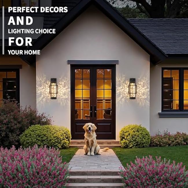 2 Pack Dusk to Dawn Outdoor Porch Light Fixtures Wall Mount, 14'' Dimmable Exterior Lighting for Outside, Waterproof Wall Lantern Lamps, Black Sconce Coach Lights for House, Garage (Bulbs Included)