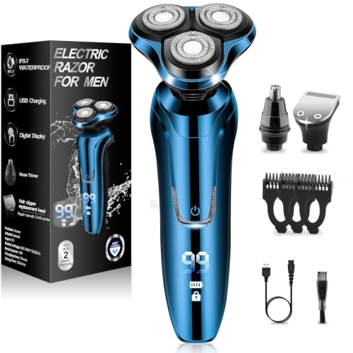 Image of Electric Razor for Men, 3D Floating Heads Waterproof Wet Dry Shaver for Men, LED Display Cordless with Rechargeable Nose Hair Trimmer and Beard Trimmer,Prtable Travel Men's Razors