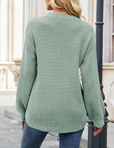 Image of MEROKEETY Women's Fall Long Sleeve Waffle Knit Oversized Sweater | Fall Fashion, Crew Neck, Tunic, Dressy Casual, Trendy, Cute, Pullover Tops, Long Lantern Sleeves, Loose Fit, Drop Shoulder