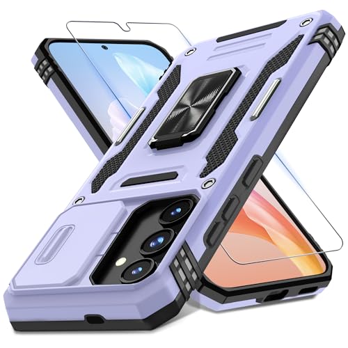 Coque Samsung S24 violette avec cache caméra coulissant et protège-écran