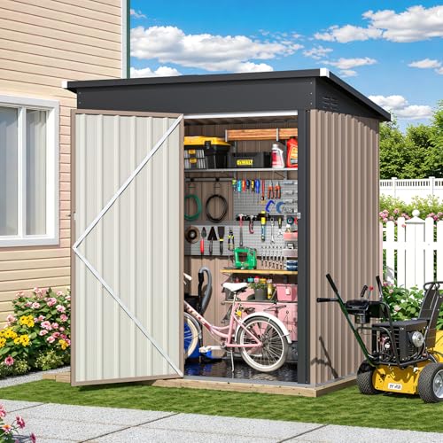 YODOLLA Abri de Jardin Métal, Cabane de Jardin Extérieur avec Sol Intégré & Toit Incliné,...