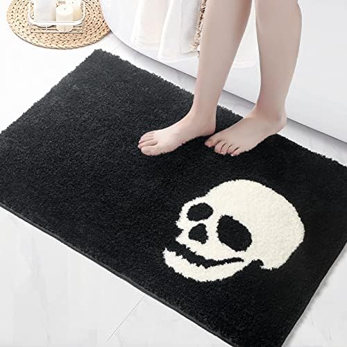 Black Bathroom Rug Fun Skull Halloween Bath Mat Nightmare Before Christmas Decor Microfiber Black White Bathroom Rugs for Tub Shower 20"x 32"