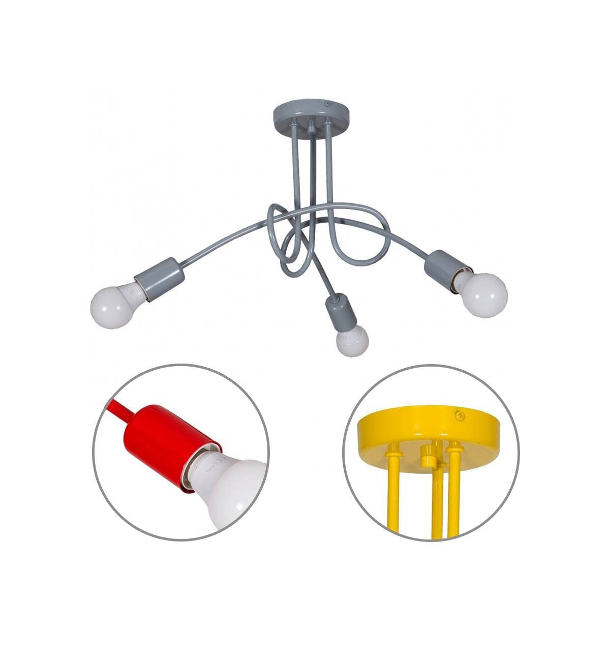Light-Home Edison Deckenbeleuchtung Lampen Deckenlampen - Deckenlampe Industrial für Wohnzimmer Schlafzimmer und Esszimmer aus Metall - Pendelleuchte 3-Flammig - Grau