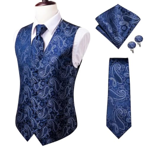 Men's Groomsmen Silk Vest Tie Cufflink Set with Pocket Square for Wedding or Formal Event2