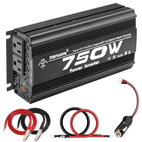750 Watt car Power Inverter 12v to 110v /120V for Vehicles car Truck Camping Power Converter with car Cigarette Lighter?2 AC Outlet -Black(750W)