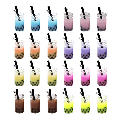 24 Pcs Milk Tea Charm Boba Charms Mini Bottle Charms Pendants for DIY Crafts Hanging Keychain Bag Decoration