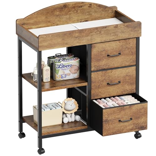 YeTom Changing Table Dresser, Baby Dresser with 3 Fabric Drawers and 2 Shelves, Multi-Functional...