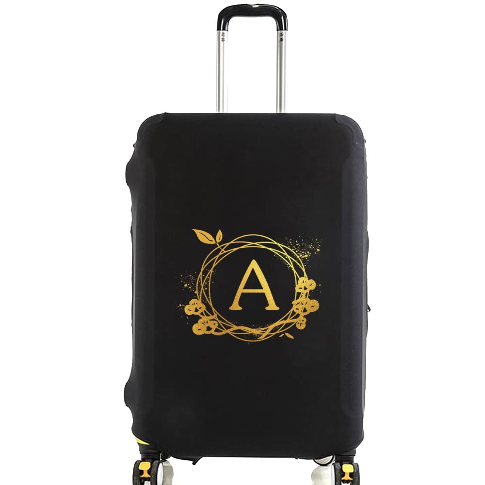 Wreath Initial Letter Printed Design Travel Trolley Case Cover Protector Washable Suitcase Cover Luggage Storage Covers for 18-28 Inch Luggage Cover (wreath A, L (26-28 inch Luggage))