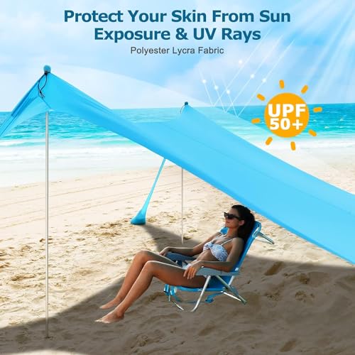Calorful Auvent de tente de plage 7 'x 7' avec 4 poteaux - bleu - Canada