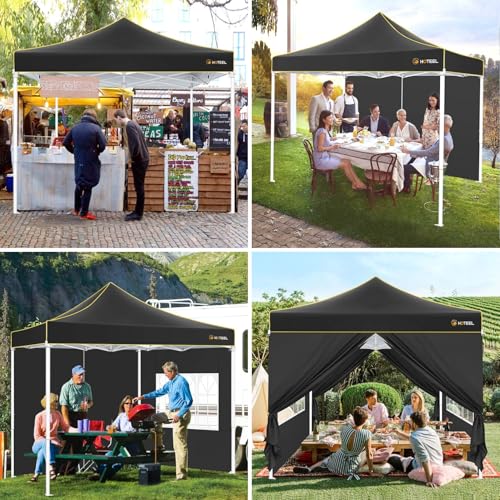 Image of HOTEEL 10x10 Pop Up Canopy, Upgraded Thickened Hexagonal Legs, Black | Upgraded pipes (1.77'', 0.7mm), 3-height adj, 420D waterproof & silver-coated fabric, ideal for events /beaches /markets
