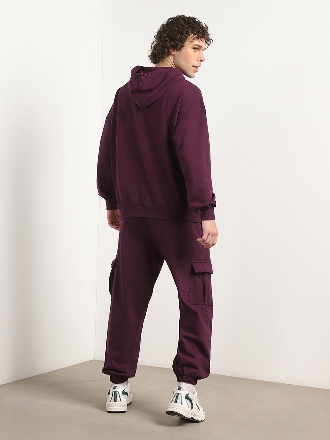 NOBERO Men Oversized Fit Sweatshirt-Joggers Coord Set(1M-LWCS-R0193-MP4_Midnight Plum_L) 1