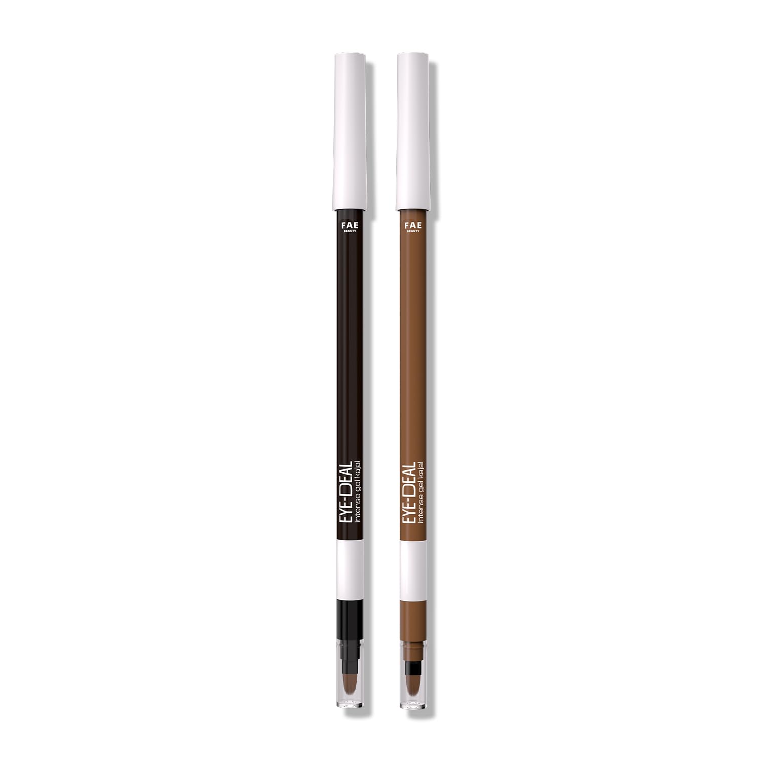 FAE Beauty 24Hr Longstay Eye-Deal Intense Gel Kajal -Smudgeproof, Waterproof, With Built-in Sharpener & Fine Bristle Brush|Matte Finish| One Swipe Application, Non-Irritant- Black Sesame & Brown Sugar | Pack of 2