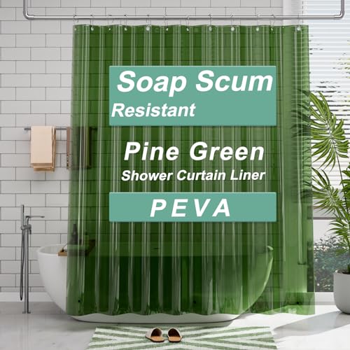Image of AmazerBath 72x78 Long Shower Curtain Liner, Clear Green Plastic Shower Curtain Liner, Waterproof PEVA Shower Liner, Cute Lightweight Shower Curtains for Bathroom with 3 Magnets & Rustproof Grommets