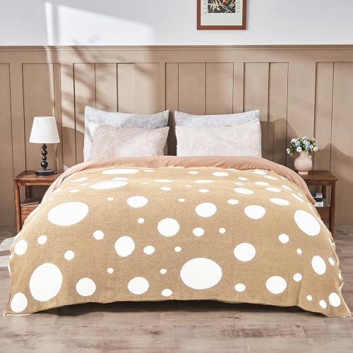 Image of CozeCube Reversible Knit Throw Blanket, Beige White Polka Dot, 60 inchx80 inch