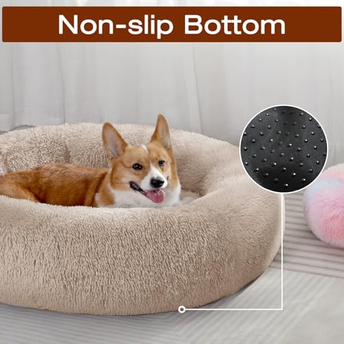 Image of JOLLYVOGUE Dog Bed, Calming Anti-Anxiety Large Dog Bed, Fluffy Donut Cushion for Medium and Large Pets (27 inch /30 inch /36 inch)