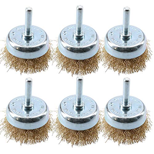 6 Pack 50mm Steel Wire Cup Brush For Drills Brass Coated Rust Paint Remover