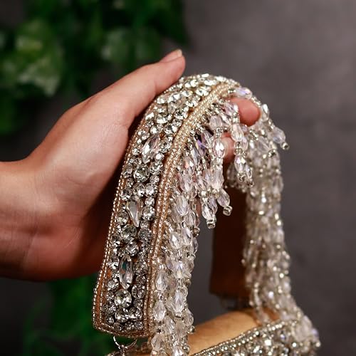 Image of THE TAN CLAN Kavya Beige Flap Over Bag Clutch Purses Luxury Evening Handbags with Handle
