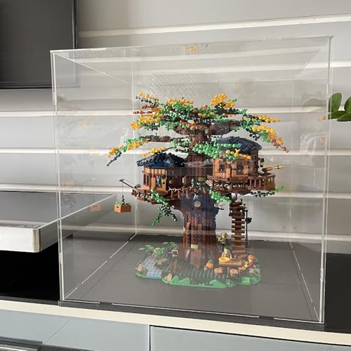 Image of Choowin Large Acrylic Display Case for Lego Ideas Tree House 21318 & Piano 21323 - Thickened Clear Acrylic Display Box for Collectibles - Dustproof, Assemble, White Base
