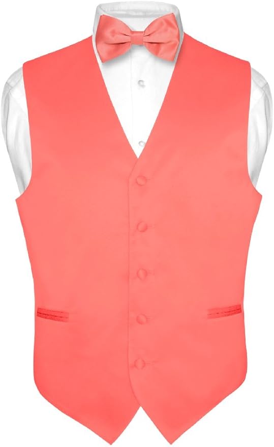 Men's Dress Vest & BowTie Solid CORAL PINK Color Bow Tie Set for Suit