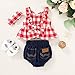 SWNONE 3Pcs Baby Girls Plaid Ruffle Bowknot Tank Top+Denim Shorts +Headband Outfit (Red, 12-18 Months)