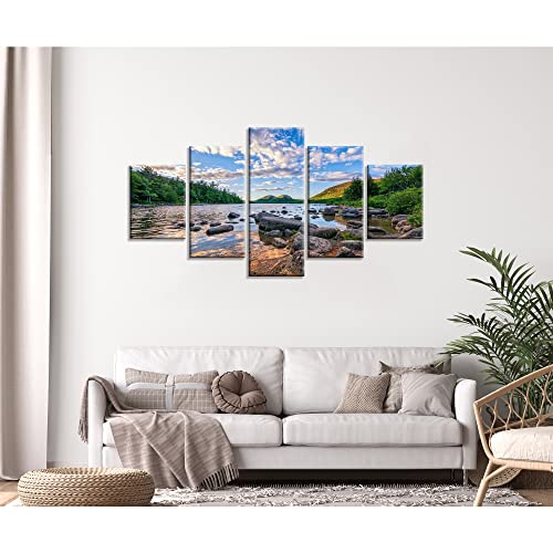 Acadia National Park Canvas Wall Art, Framed Print Maine Landscape, Us Nature Sencery Wall Decor Paintings Posters 5 Pieces Picture For Home Ready To Hang(60''Wx32''H) #TOP3
