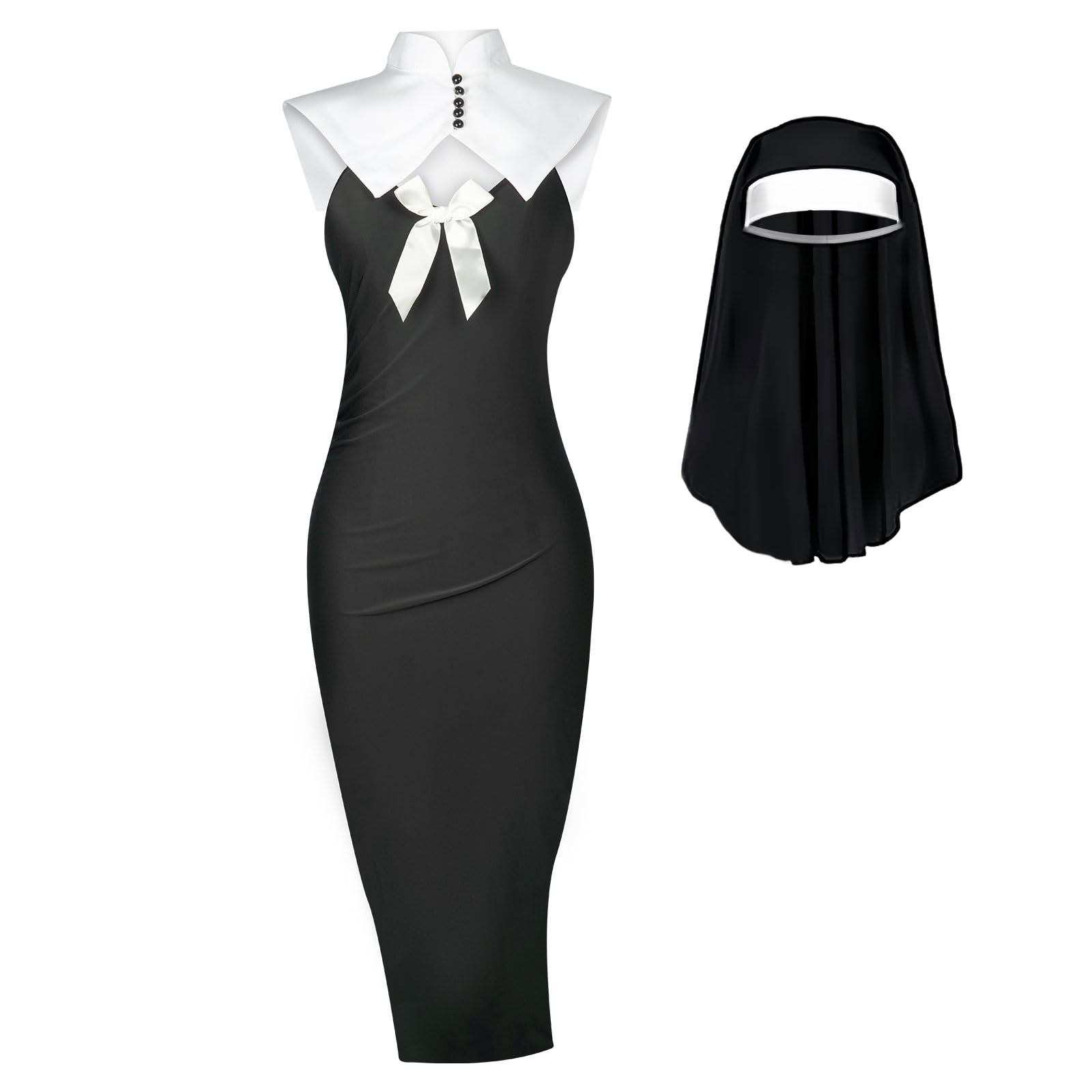 RolemixSexy Nun Costume for Women Halloween Nun Cosplay Costume Nun Dress Uniform Bodysuit Halloween Outfits Full Set