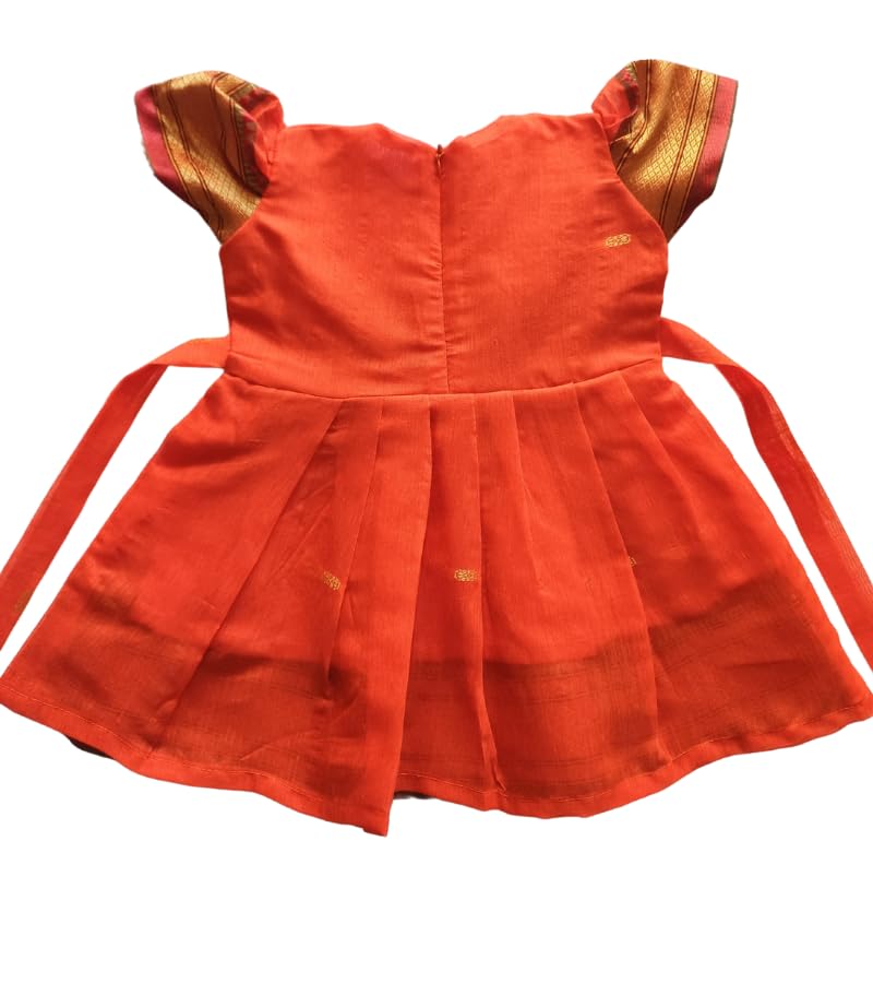 Mom and Me Baby Girls' Black Acrylic Cotton Dress Traditional Elegant Frock for 0-5 Years| Perfect for Festivals Family Gatherings, Celebrations (in, Age, 6 Months, 12 Months, Regular, Orange) - Image 2 thumbnail