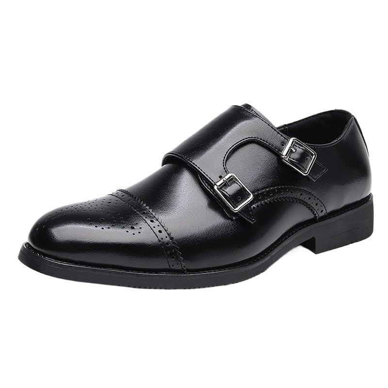Mens Dress Oxford Double Monk Leather Tuxedo Slip On Plain Toe Business Anti-Slip Slip Resistant Rubber Sole Shoe